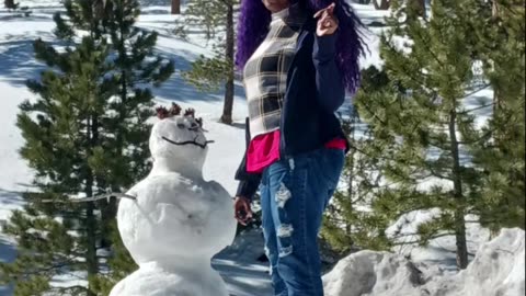 Purple Haired Freedom Lover taking pic with a SnowMan (Join My Patreon $5/month Link In Description)