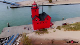 Stunning Fall Colors Holland, Michigan's Big Red Lighthouse Drone Footage 4K Must See