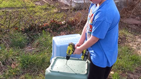 Kiddo's Container Garden Pt 1 Drilling Drainage