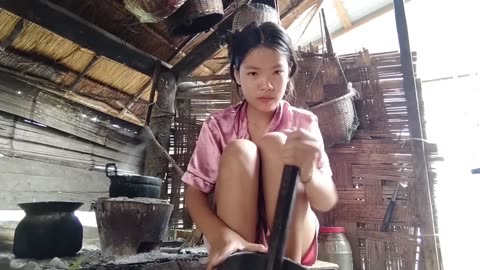 villager girl cooking short dress