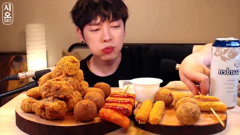 Mukbang Chicken 먹방 BHC Cheese ball, Rice Cake Eatig show