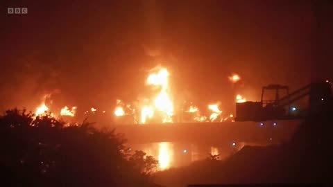 Watch- Flames engulf Guinea oil depot after huge blast