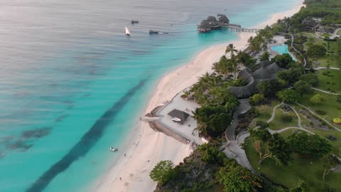 Thatched house on Nungwi Beach in Zanzibar in the evening with amazing ocean view