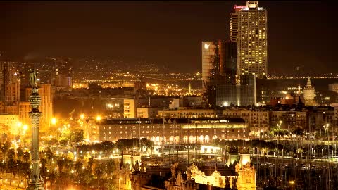 Panoramic view of Barcelona at night