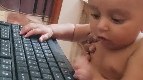 Cute baby Breaking keyboard baby lover