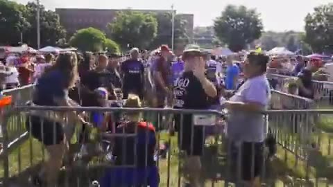 Large number of Trump supporters are already gathering outside of the New Holland Arena