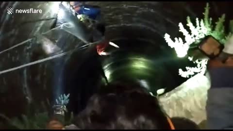 Dramatic scene as woman falls whilst being rescued from well in northern India