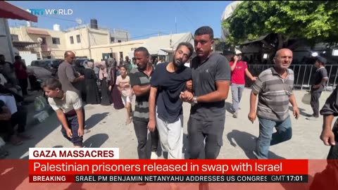 Released Palestinian detainees arrive back in Gaza from Israel