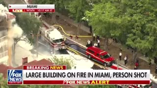 Large building on fire in Miami, person shot