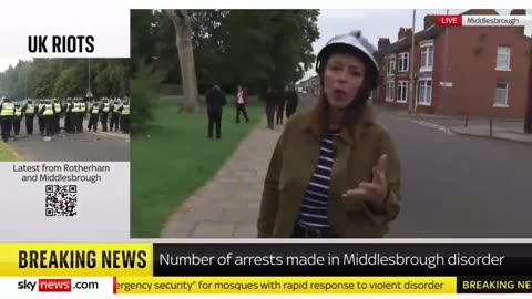 UK: Sky News focusing on White protestors only while a gang of Asians with machetes walk behind her.