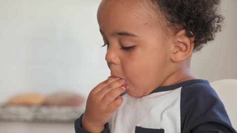 A Cute Toddler Eating his Meal