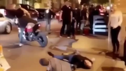 instant karma- 2 drunk guys mess with the wrong motorbike rider