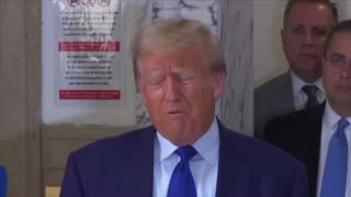 President Trump makes statement outside the courtroom after the cross examination of felon Cohen.