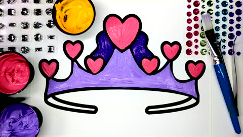 Painting Princess Crown Gems Painting Pages for Girls, Learn to Color with Paint