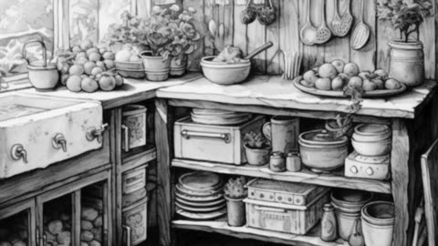 The Nostalgic Kitchen-AI Grayscale Coloring Book