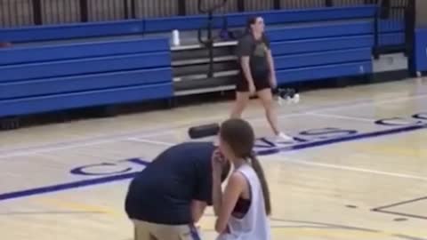 Basketball Bounces Back and Hits Bent-Over Coach
