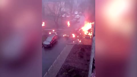 Moments after deadly helicopter crash in Brovary