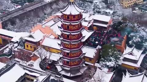 Snow scene in ancient town