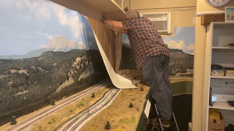 Backdrop Reinstall in Progress on Santa Fe's Raton Subdivision Model Railroad