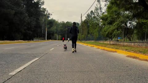 Female runner walks with her dog