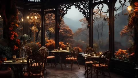 Fantasy Tearoom Ambience and Music | peaceful late autumn afternoon with tea and a book