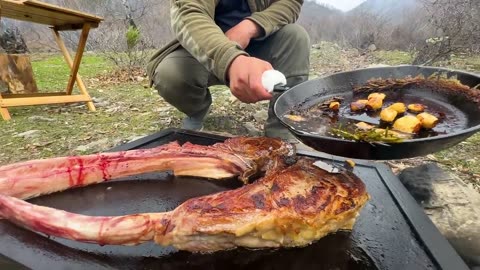 Juicy Steak Cooked on a Finnish Candle! Wild Cuisine in the Mountains of Azerbaijan