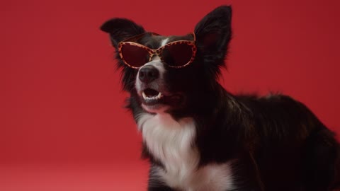 Close-Up View of a Border Collie Wearing Sunglasses