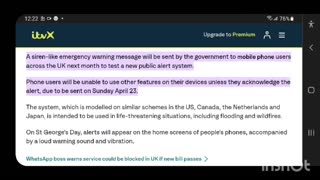 Government to mobile phone users across the UK next month to test a new public alert system. Phone users will be unable to use other features on their devices unless they acknowledge the alert, due to be sent on Sunday April 23.