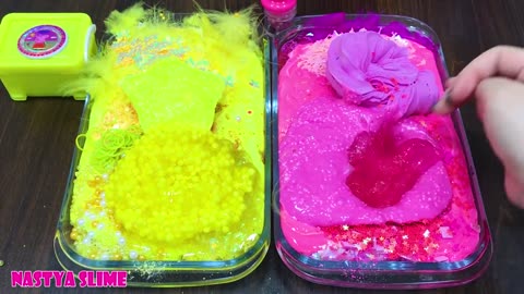 YELLOW vs PINK ! Mixing Random Things into GLOSSY Slime ! Satisfying Slime