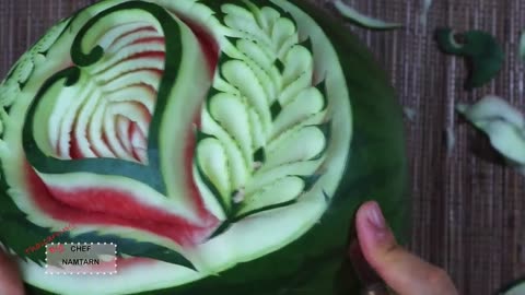 ❤️Heart leaves and rose design watermelon carving | Fruit carving