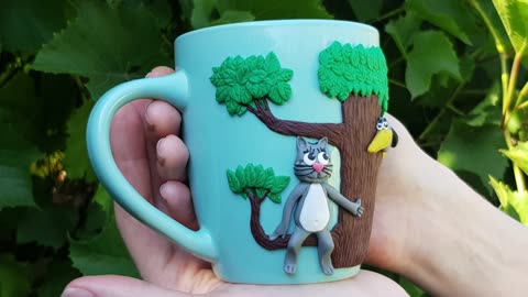Mug Kitten from Voronezh made of polymer clay. Menthol gift cup kitten from Lizyukova street 3.