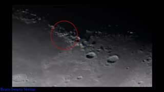 Unknown flying vehicles on the Moon with fires and smoke coming out of them