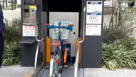 Futuristic bicycle parking system in Japan