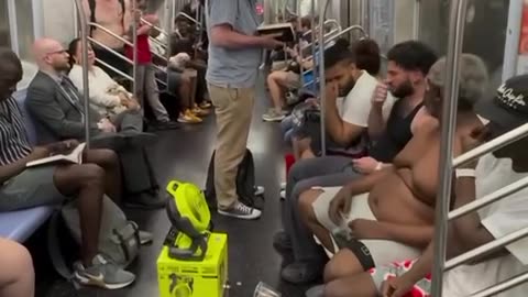 Bum Takes Over Subway Fan! 😂 #SubwayComedy #NYC #FunnyShorts #LOL