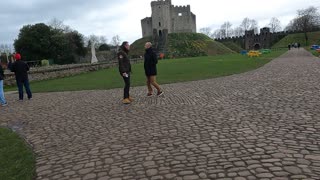 Walking into Cardiff castle Wales. March 2022