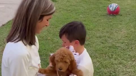 Son's Emotional Reaction to New Goldendoodle Puppy