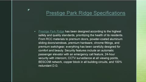 Prestige Park Ridge Bannerghatta Flats Project