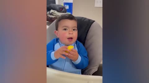 Try Not To Laugh : Baby Eating Fruit For The First Time | Funny baby video-8