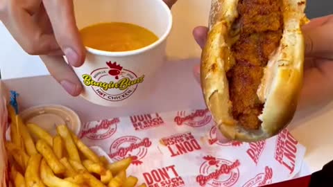 Food porn at its finest! Cheesy hot chicken sandwich from