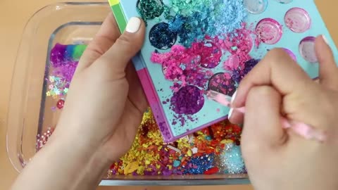 Rainbow 🌈 slime Mixing Random cute shiny things into GLOSSY slime Satisfying slime video