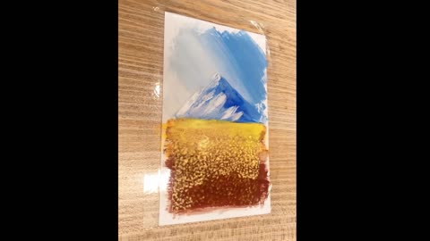 Poster colors painting mountain and flower fields