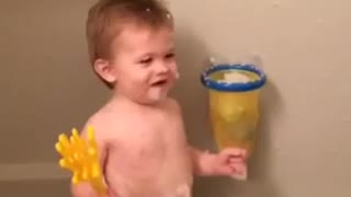 Happy Baby Bucket Bath in Slow Motion