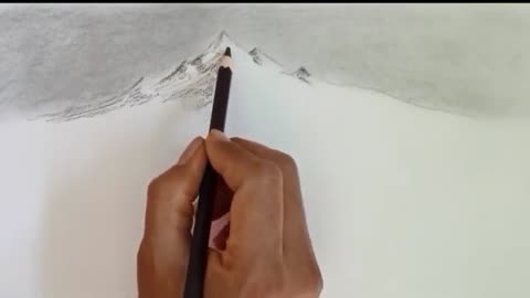 Pencil drawing landscape scenery/ Snow mountain landscape drawing with pencil