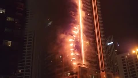 The 35-story Emaar skyscraper caught fire early in the morning in Dubai