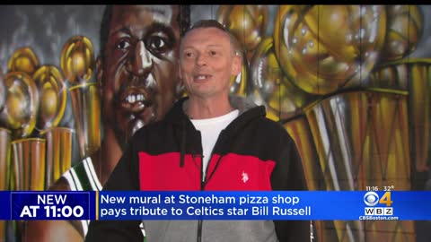 Mural at Stoneham pizza shop honors Bill Russell