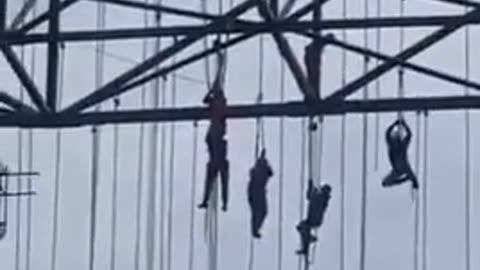 Workers suspended 500ft in the air after scaffolding collapses in Brazil