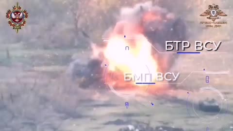 Ukrainian armored vehicles drives over mine