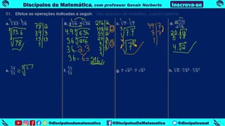 Em casa 01) Efetue as operações irracionais e simplifique. - Discípulos da matemática