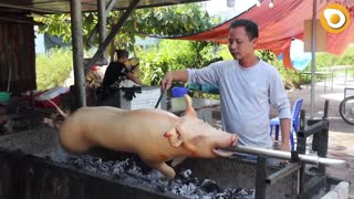 Delicious roast pork charcoal fire