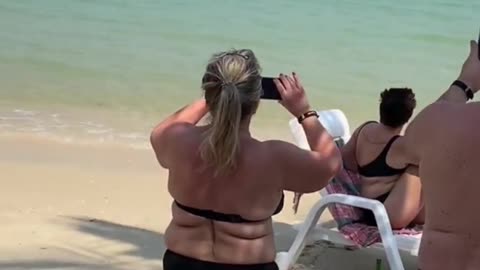 These people filming a huge shark that's swimming near the beach